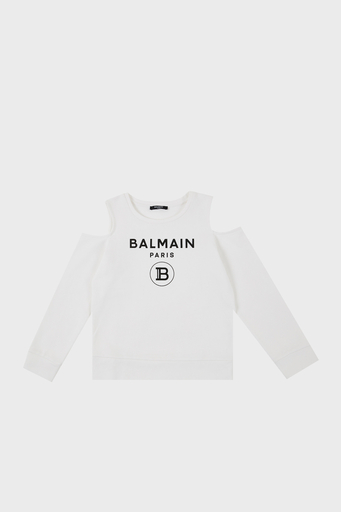 Balmain Pamuklu Bisiklet Yaka Pencereli Çocuk Sweat 6M4020 MX270 130 BEYAZ - 1