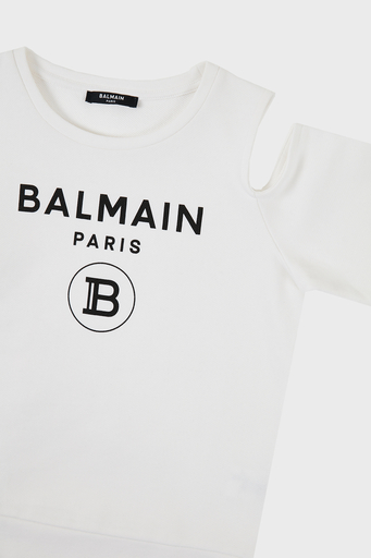 Balmain Pamuklu Bisiklet Yaka Pencereli Çocuk Sweat 6M4020 MX270 130 BEYAZ - 4