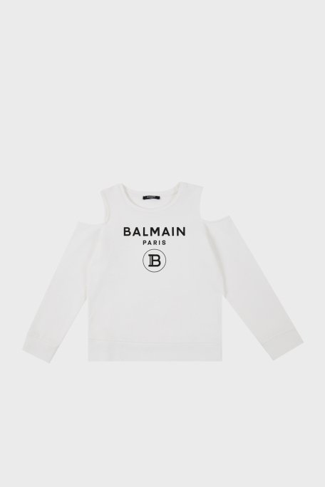 Balmain Pamuklu Bisiklet Yaka Pencereli Çocuk Sweat 6M4020 MX270 130 BEYAZ - 1