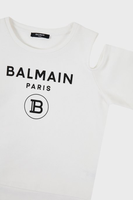 Balmain Pamuklu Bisiklet Yaka Pencereli Çocuk Sweat 6M4020 MX270 130 BEYAZ - 4