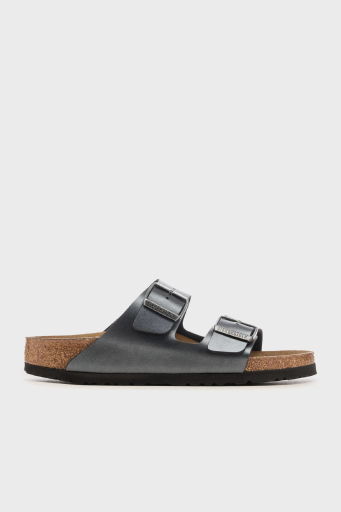 Birkenstock Arizona Bf Hakiki Deri Çift Bantlı Metalik Bayan Terlik 1029224 ANTRASİT - 1