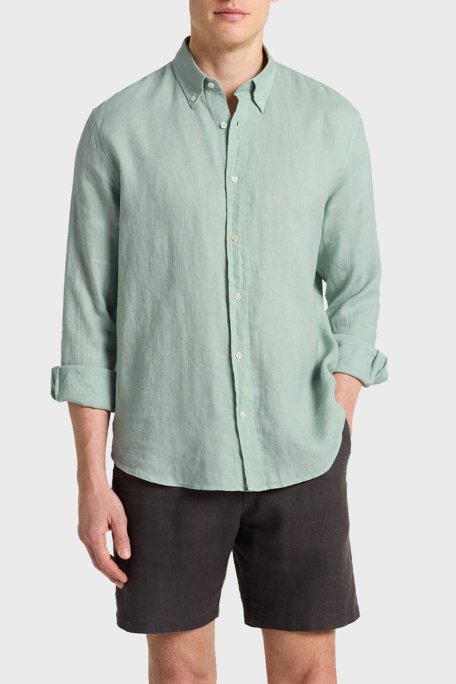 Bluemint % 100 Keten Comfort Fit Düğmeli Yaka Erkek Gömlek BM25002003MS 1144 AÇIK HAKİ - 1