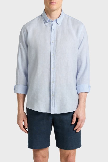 Bluemint % 100 Keten Comfort Fit Düğmeli Yaka Erkek Gömlek BM25002003MS 1209 AÇIK MAVİ - 1