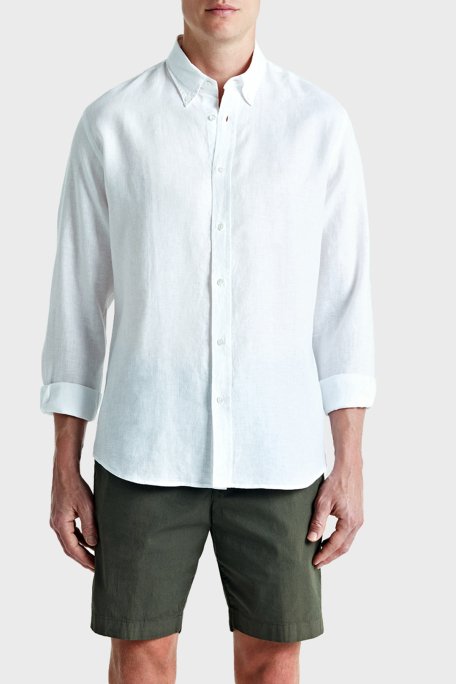 Bluemint % 100 Keten Comfort Fit Düğmeli Yaka Erkek Gömlek BM25002092MS 112 BEYAZ - 1