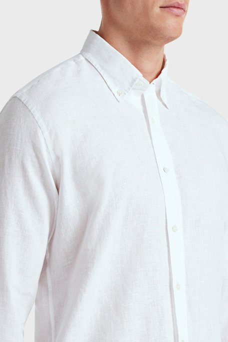 Bluemint % 100 Keten Comfort Fit Düğmeli Yaka Erkek Gömlek BM25002092MS 112 BEYAZ - 3