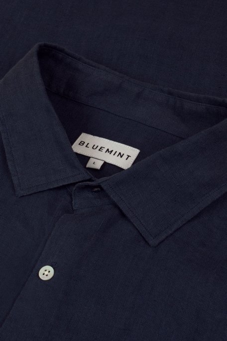 Bluemint % 100 Keten Comfort Fit Düz Yaka Erkek Gömlek BM25002092MS 155 KOYU LACİVERT - 2