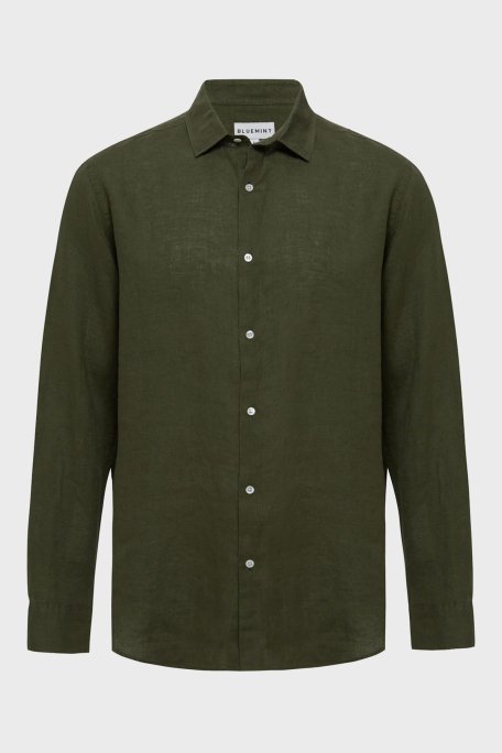 Bluemint % 100 Keten Comfort Fit Düz Yaka Erkek Gömlek BM25002092MS 332 HAKİ - 1