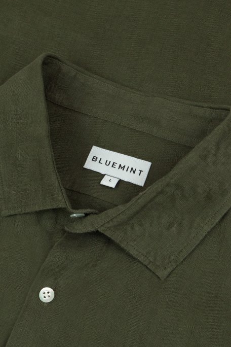 Bluemint % 100 Keten Comfort Fit Düz Yaka Erkek Gömlek BM25002092MS 332 HAKİ - 2