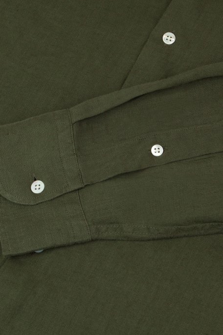 Bluemint % 100 Keten Comfort Fit Düz Yaka Erkek Gömlek BM25002092MS 332 HAKİ - 3