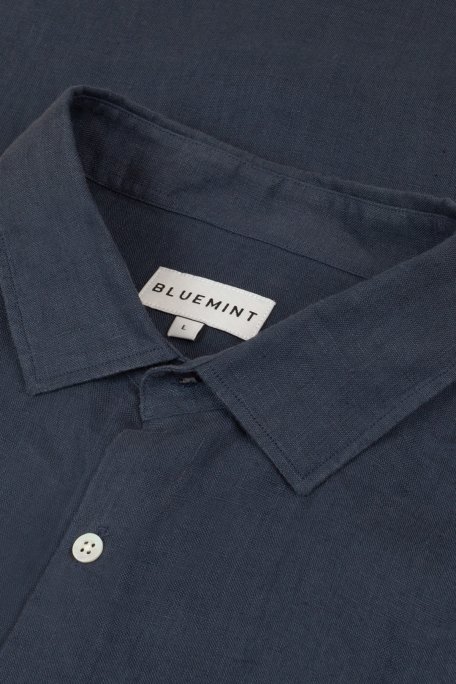 Bluemint % 100 Keten Comfort Fit Düz Yaka Erkek Gömlek BM25002092MS 429 LACİVERT - 2