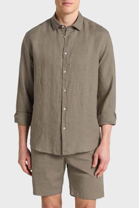 Bluemint % 100 Keten Comfort Fit Düz Yaka Erkek Gömlek BM25002092MS 836 AÇIK HAKİ - 1