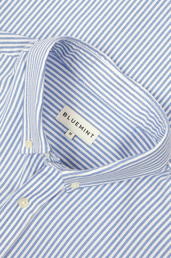 Bluemint Bm Oxford % 100 Pamuk Çizgili Comfort Fit Düğmeli Yaka Erkek Gömlek BM24002273MW 802 MAVİ-BEYAZ - 3