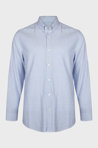 Bluemint Bm Oxford % 100 Pamuk Çizgili Comfort Fit Düğmeli Yaka Erkek Gömlek BM24002273MW 802 MAVİ-BEYAZ - 4