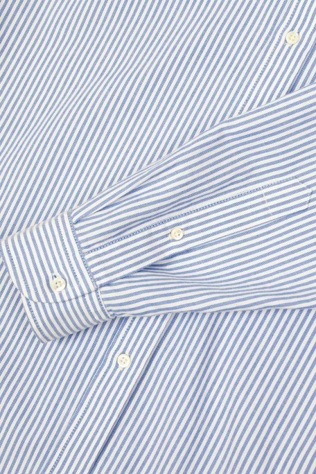 Bluemint Bm Oxford % 100 Pamuk Çizgili Comfort Fit Düğmeli Yaka Erkek Gömlek BM24002273MW 802 MAVİ-BEYAZ - 3