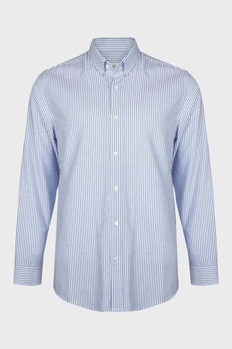 Bluemint Bm Oxford % 100 Pamuk Çizgili Comfort Fit Düğmeli Yaka Erkek Gömlek BM24002273MW 802 MAVİ-BEYAZ - 4