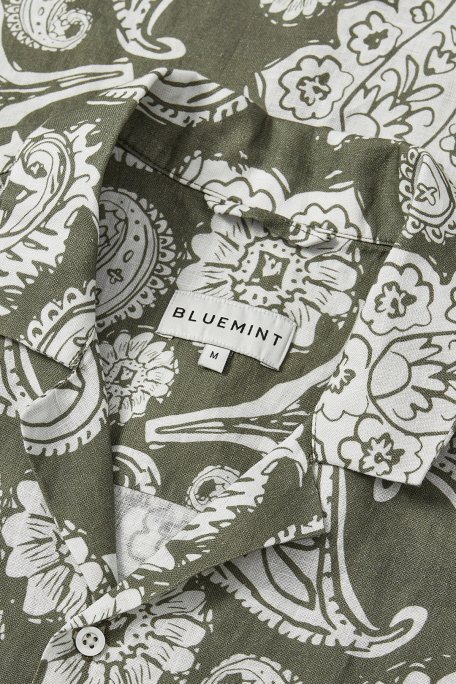 Bluemint Mars % 100 Keten Comfort Fit Kısa Kollu Erkek Gömlek BM24002135MS 1013 HAKİ-BEYAZ - 2