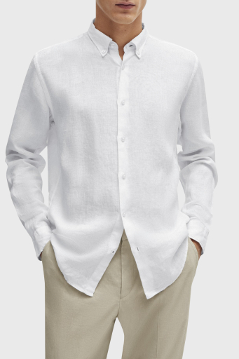 Boss % 100 Keten Düğmeli Yaka Regular Fit Erkek Gömlek 50513849 100 BEYAZ - 1