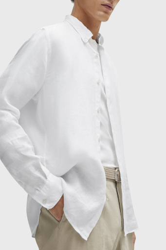 Boss % 100 Keten Düğmeli Yaka Regular Fit Erkek Gömlek 50513849 100 BEYAZ - 5
