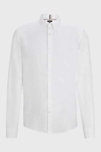 Boss % 100 Keten Düğmeli Yaka Regular Fit Erkek Gömlek 50513849 100 BEYAZ - 12