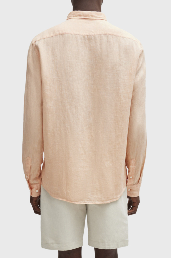Boss % 100 Keten Düğmeli Yaka Regular Fit Erkek Gömlek 50513849 813 PEMBE - 10