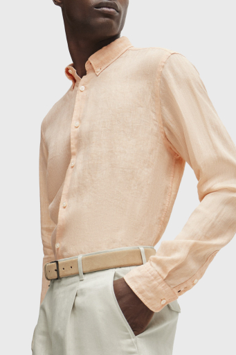 Boss % 100 Keten Düğmeli Yaka Regular Fit Erkek Gömlek 50513849 813 PEMBE - 11