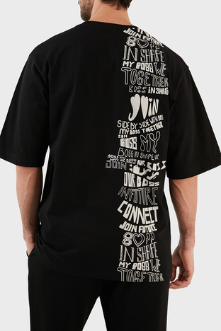 Boss - Boss % 100 Pamuk Baskılı Oversize Fit Bisiklet Yaka Erkek T Shirt 50477621 001 SİYAH (1)