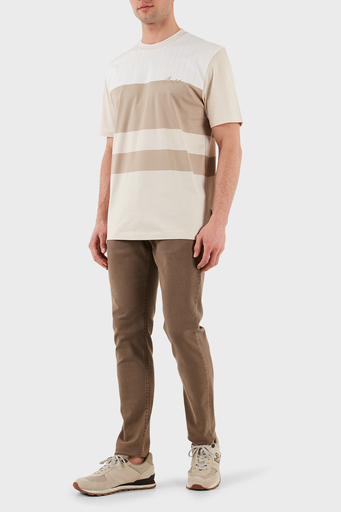 Boss % 100 Pamuk Regular Fit Bisiklet Yaka Geniş Çizgili Logolu Erkek T Shirt 50531381 275 BEJ - 3