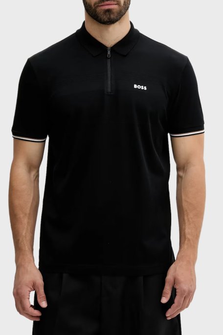 Boss % 100 Pamuk Regular Fit Fermuarlı Erkek Polo Yaka T Shirt 50538177 001 SİYAH - 5