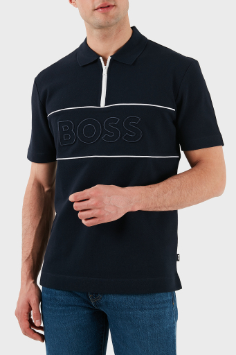 Boss % 100 Pamuk Regular Fit Yarım Fermuarlı Erkek Polo Yaka T Shirt 50505542 404 LACİVERT - 9