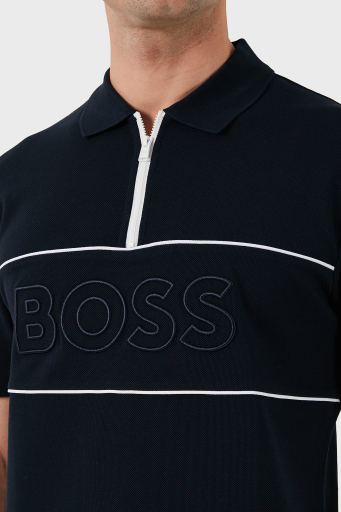 Boss % 100 Pamuk Regular Fit Yarım Fermuarlı Erkek Polo Yaka T Shirt 50505542 404 LACİVERT - 10