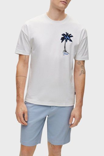 Boss Aplike Resimli Bisiklet Yaka İnterlok Pamuklu Oversize Erkek T Shirt 50492593 100 BEYAZ - 1