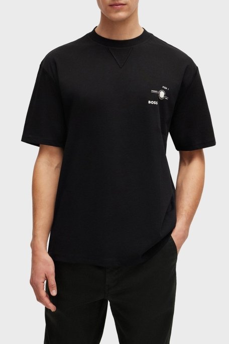 Boss Baskılı % 100 Pamuk Oversize Fit Bisiklet Yaka Erkek T Shirt 50510218 001 SİYAH - 1