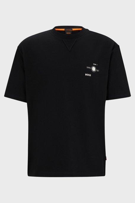 Boss Baskılı % 100 Pamuk Oversize Fit Bisiklet Yaka Erkek T Shirt 50510218 001 SİYAH - 5