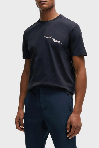 Boss Baskılı % 100 Pamuk Regular Fit Bisiklet Yaka Erkek T Shirt 50506358 402 LACİVERT - 1