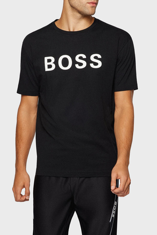 Boss - Boss Baskılı Rahat Kesim Bisiklet Yaka % 100 Pamuk Erkek T Shirt 50463578 001 SİYAH