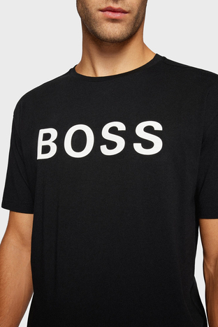 Boss - Boss Baskılı Rahat Kesim Bisiklet Yaka % 100 Pamuk Erkek T Shirt 50463578 001 SİYAH (1)