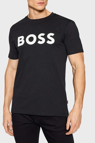 Boss - Boss Baskılı Regular Fit Bisiklet Yaka % 100 Pamuk Jarse Erkek T Shirt 50469648 002 SİYAH