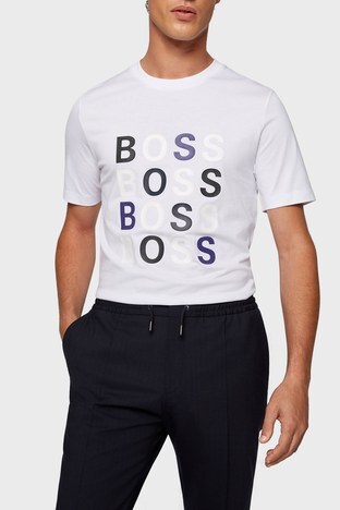 Boss - Boss Baskılı Slim Fit Bisiklet Yaka % 100 Pamuk Erkek T Shirt 50462552 100 BEYAZ