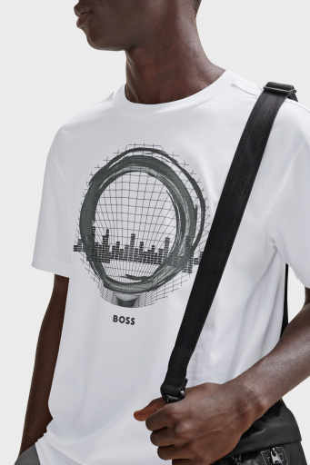 Boss Baskılı Streç Pamuklu Regular Fit Bisiklet Yaka Erkek T Shirt 50506372 100 BEYAZ - 1