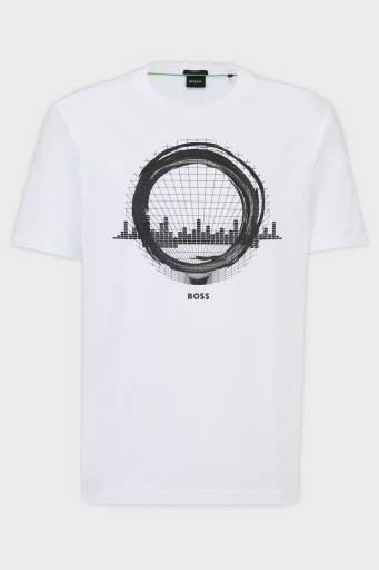 Boss Baskılı Streç Pamuklu Regular Fit Bisiklet Yaka Erkek T Shirt 50506372 100 BEYAZ - 4