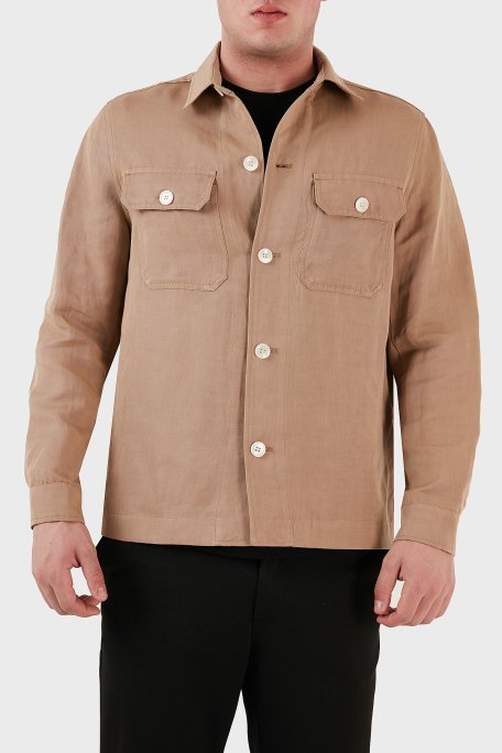Boss Cepli Keten Karışımlı Relaxed Fit Erkek Gömlek Ceket 50489418 260 BEJ - 1