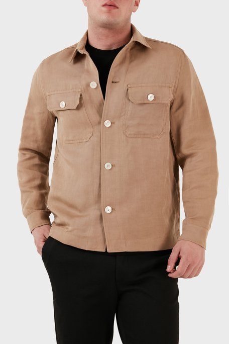 Boss Cepli Keten Karışımlı Relaxed Fit Erkek Gömlek Ceket 50489418 260 BEJ - 7
