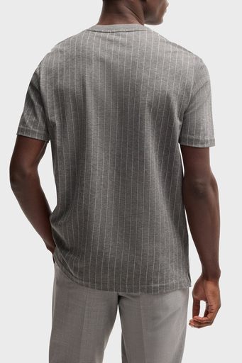 Boss Çizgili % 100 Pamuk Regular Fit Bisiklet Yaka Erkek T Shirt 50531315 030 GRİ - 2