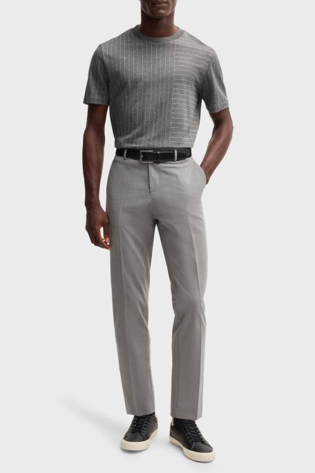 Boss Çizgili % 100 Pamuk Regular Fit Bisiklet Yaka Erkek T Shirt 50531315 030 GRİ - 2
