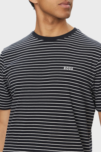 Boss Çizgili % 100 Pamuk Relaxed Fit Bisiklet Yaka Erkek T Shirt 50499334 100 SİYAH - 9