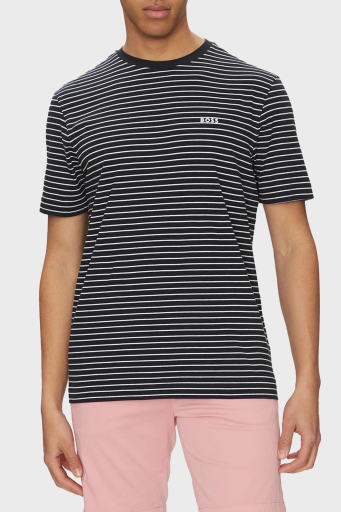 Boss Çizgili % 100 Pamuk Relaxed Fit Bisiklet Yaka Erkek T Shirt 50499334 100 SİYAH - 11