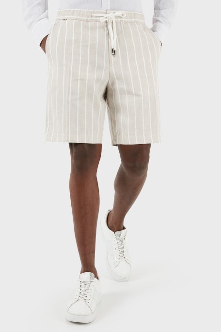 Boss Çizgili Keten Karışımlı Regular Fit Erkek Short 50514656 255 BEJ - 3