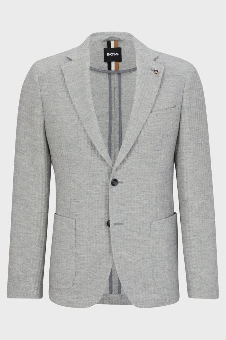 Boss Çizgili Yün Karışımlı Slim Fit Erkek Ceket 50502677 041 GRİ - 6