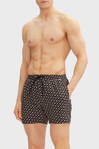 Boss Deniz Şortu Monogram Baskılı Tamamı Astarlı Hızlı Kuruyan Erkek Mayo Short 50515720 001 SİYAH - 7