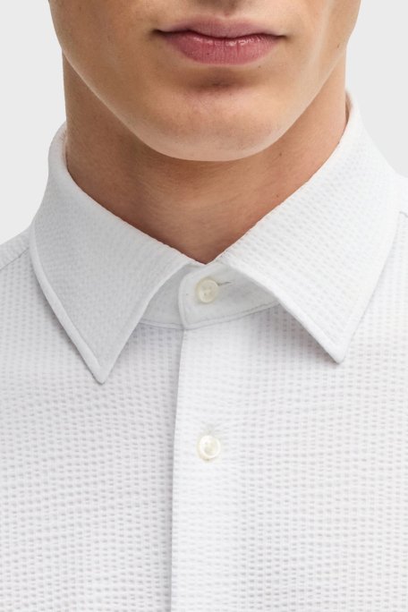 Boss Dokulu Slim Fit Uzun Kollu Erkek Gömlek 50539858 100 BEYAZ - 5